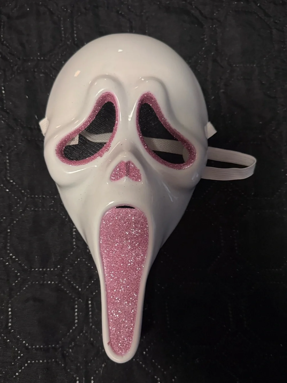 Kids White & Pink Glitter Scream Mask - Party Face Mask
